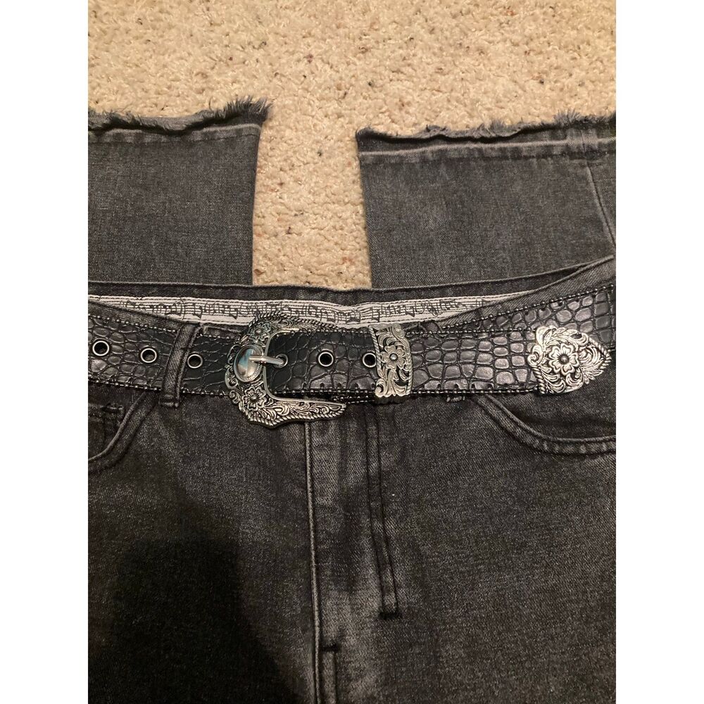 Black and silver western snakeskin python leather cowboy belt